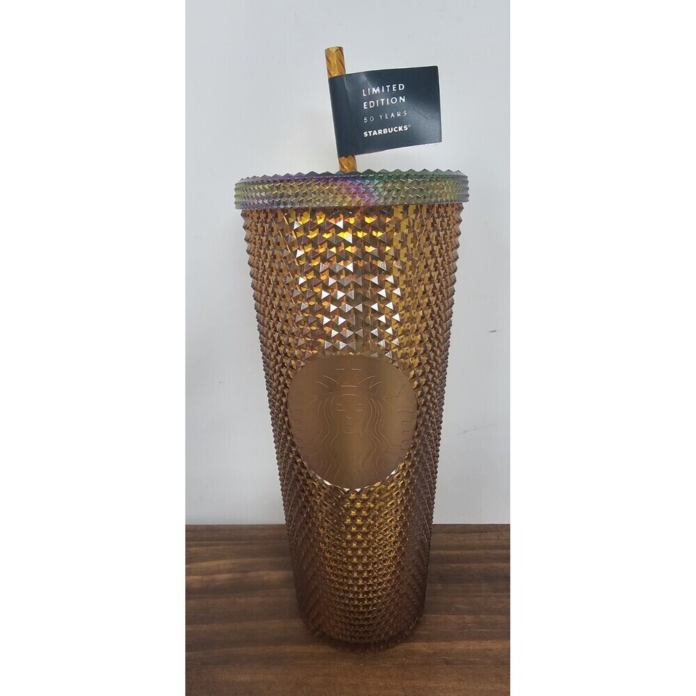 Starbucks 50th Anniversary Honeycomb Gold Studded Cold Cup Tumbler 24 oz Venti